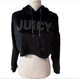 Juicy Couture Hoodie Womens Cropped Velour Lounge Y2K Sleepwear Soft Comfy Sz M